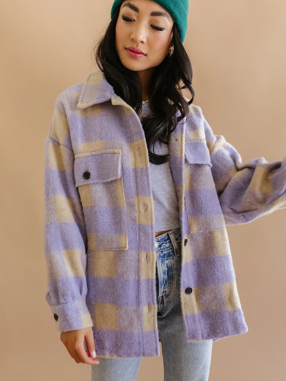 RooLee Lavender + Tan Check Shacket